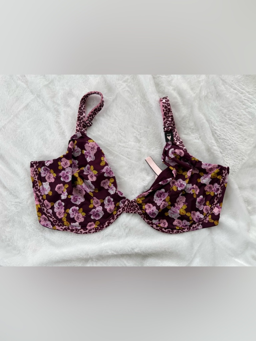 Victoria Secret 38DDD Floral Underwire Unlined Demi Bra Plum Pink
